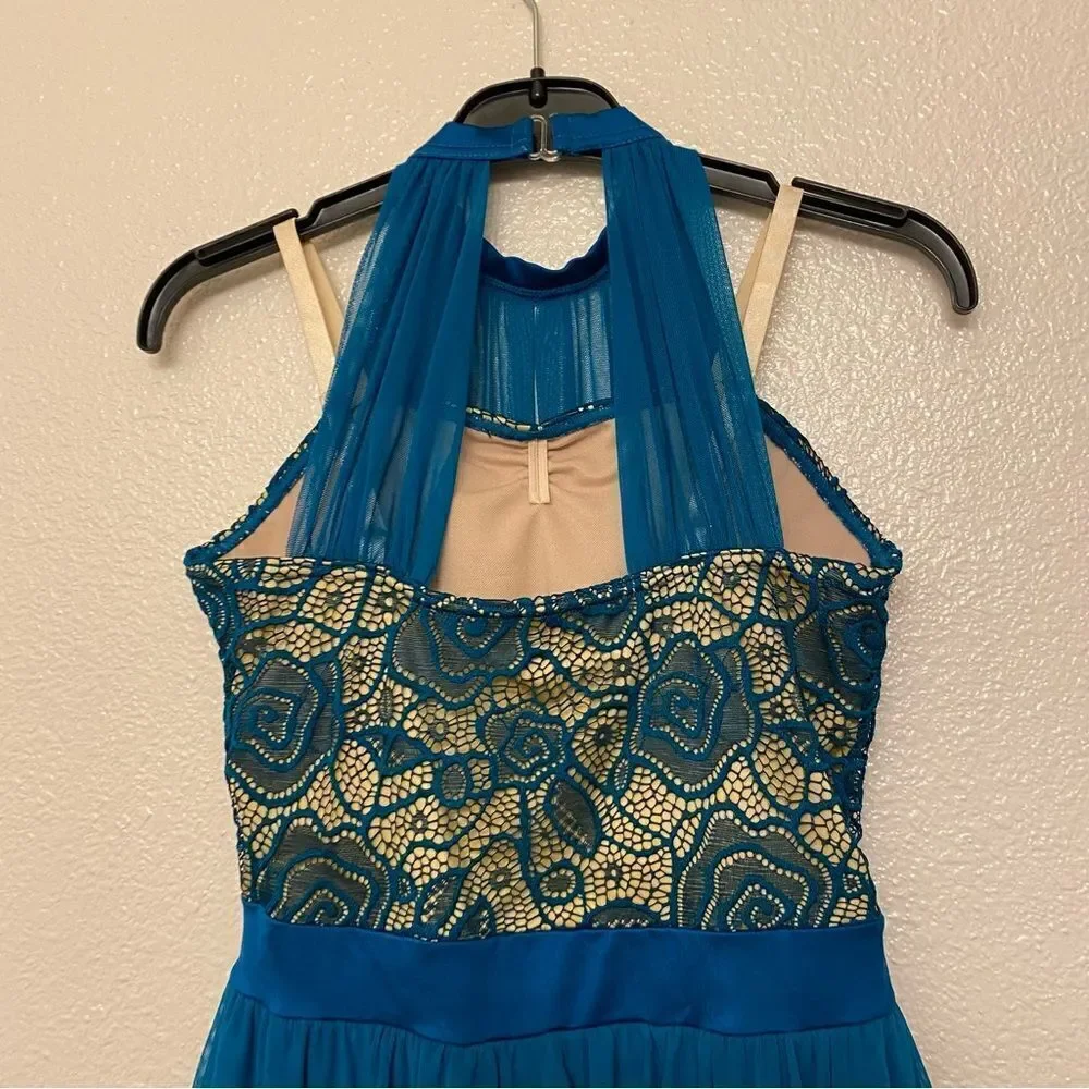 Weissman Balera Dance Costume teal mesh dress Like A River Runs 11336 child LC